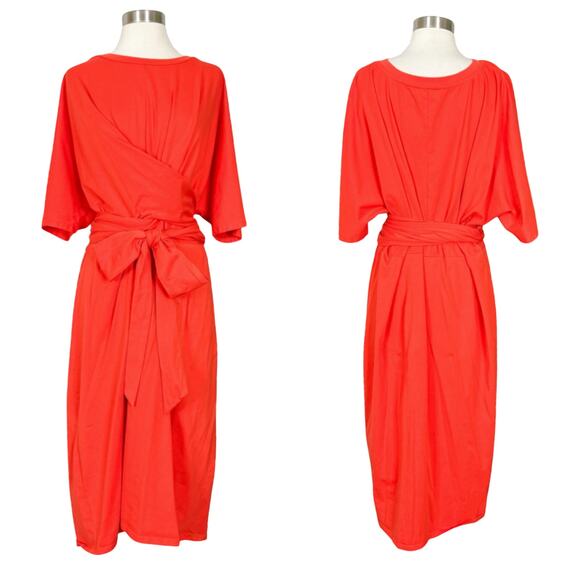 Eloquii | Bold Orange Plus Size Tie Waist short Sleeve Midi Dress 20 - Picture 11 of 12